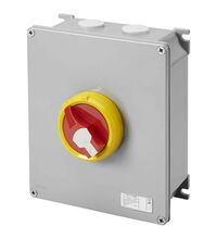 Intrerupator ON-OFF Gewiss, de urgenta cu maneta blocabila, cutie metal, 3P+N, 63A, 0-1, GW70437NM