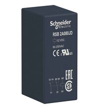 Releu intermediar Schneider, 6 pini, 12VDC, 8A, 2CO, RSB2A080JD