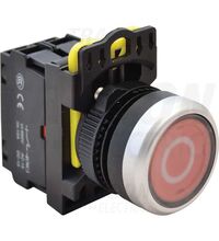Buton comanda Tracon, cu revenire, inscriptionat ON-OFF, cu bec, 1NI, rosu, NYK3-P2L