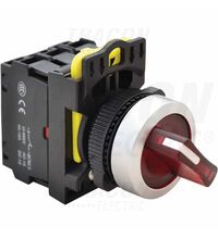 Selector cu maneta scurta cu revenire, luminoasa, 1ND+1NI, rosu, 1-2, Tracon, NYK3-SL24R