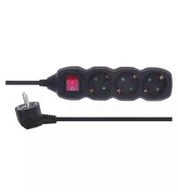 Prelungitor 3 posturi Emos, 2P+E, intrerupator, 1.5 metri, negru, 10A