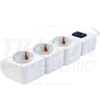 Prelungitor 3 posturi Tracon, 2P+E, intrerupator, 1.5 metri, alb, 16A, HKD