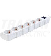 Prelungitor 6 posturi Tracon, 2P+E, intrerupator, 1.5 metri, alb, 16A, HKD