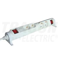 Prelungitor 4 posturi Tracon, 2x2, 2P+E, cu rotire, intrerupator, 3 metri, alb, 16A