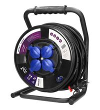 Derulator tambur PVC Orno, negru, 4 prize, 2P+E, HO7RN-F 3X2.5mmp, 30 metri, intrerupator ,13157