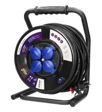 Derulator tambur PVC Orno, negru, 4 prize, 2P+E, HO7RN-F 3X2.5mmp, 40 metri metri, intrerupator ,13157