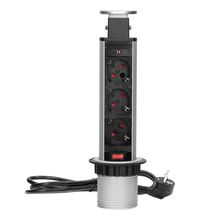 Multipriza 3 posturi Orno, 2P+E, retractabila, gri, 16A, 1347