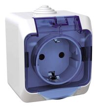Priza 2P+E Schneider, cu capac transparent, aplicata, alb, IP44, Cedar Plus