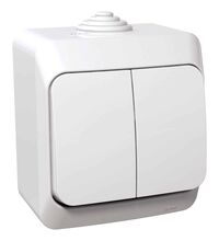Intrerupator dublu Schneider, cu LED, aplicat, alb, IP44, Cedar Plus, WDE000551