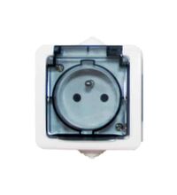 Priza 2P+E XBS, cu capac transparent, aplicat, alb, IP55, Alfa-line