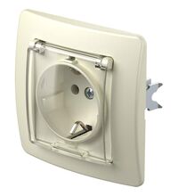 Priza 2P+E TEM, cu capac transparent, incastrata, fildes, IP44, Ekonomik, VE13IT