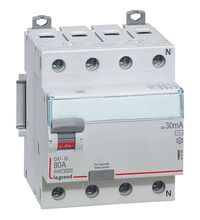 Siguranta automata (disjunctor) cu protectie diferentiala trifazica Legrand, 80A, 30mA, RCCB, tip AC, 6kA, DX3, 411705