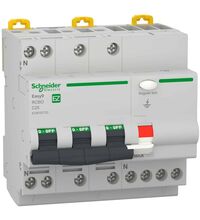 Siguranta automata (disjunctor) cu protectie diferentiala trifazica Schneider, 25A, 30mA, curba C, RCBO, tip AC, 4.5kA, EZ9D32725