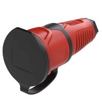 Priza monofazica PCE, industrial/schuko cu capac, rosu/negru, IP44/54, mobila, 2P+E, 16A , 2521-rs