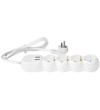 Prelungitor 4 posturi Wconn, 2P+E+2xUSB, 1.5 metri, alb, 16A