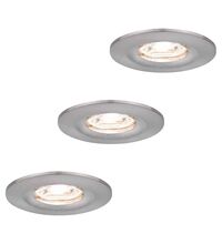 Set 3 spoturi LED Coin, incastrate, fixe, rotunde, crom satinat, 4W, 2700K, IP44, Nova mini LED, Paulmann, 943.01