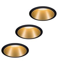 Set 3 spoturi LED, dimabile, incastrate, fixe, rotunde, negru/auriu mat, 6.5W, 2700K, IP44, Cole, Paulmann