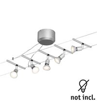 Set corpuri de iluminat pe cabluri 5XGU5.3, tip spot, montaj pe cabluri, crom mat, IP20, Paulmann, 941.45