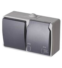 Priza 2P+E cu intrerupator Emos, aplicat, gri/negru