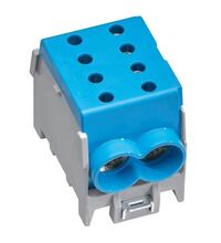 Clema de derivatie Hager, 2P, fixare pe sina DIN, 10-70mmp, albastru, KH70B