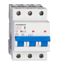 Siguranta automata (disjunctor) tripolara Schrack, 3P, 20A, curba C, 6kA, Amparo, AM617320