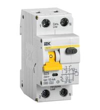 Siguranta automata (disjunctor) cu protectie diferentiala monofazica iEK, 25A, 10mA, curba B, RCBO, tip AC, 6kA