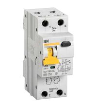 Siguranta automata (disjunctor) cu protectie diferentiala monofazica iEK, 63A, 100mA, curba C, RCBO, tip AC, 6kA