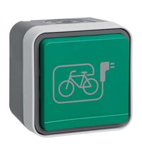 Priza 2P+E Berker, cu capac verde, simbol E-bike, aplicata, gri, IP55, W1, 47403533