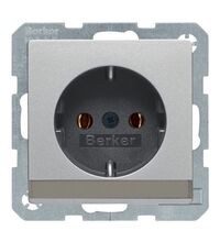 Mecanism priza 2P+E Berker, incastrat, aluminiu catifelat, Q1/Q3/Q7, cu port eticheta, 47506084