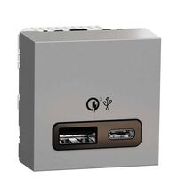Priza modulara USB Schneider, aluminiu, 2M, dubla, incarcare rapida, tip A/C, Noua Unica, NU301930
