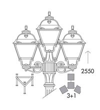 Stalp iluminat exterior gradina ornamental, tip felinar, negru, 2.55ml, 4XE27, Fumagalli, Ricu Bisso/Cefa