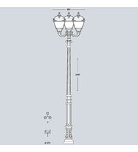 Stalp iluminat exterior parcuri ornamental, tip felinar, negru, 3.6ml, 3X30W, Fumagalli, Karmel 3000 Ofir/Simon