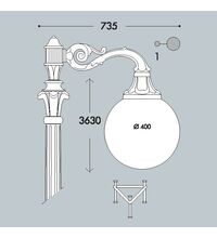 Stalp iluminat exterior parcuri ornamental, tip glob, negru, 3.63ml, 1XE27, Fumagalli, Karmel 3500 Adam/G400