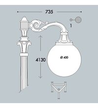 Stalp iluminat exterior parcuri ornamental, tip glob, negru, 4.13ml, 1XE27, Fumagalli, Karmel 4000 Adam/G400