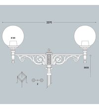 Stalp iluminat exterior parcuri ornamental, tip glob, negru, 5.65mm, 2XE27, Fumagalli, Giona 5000 Aron/G500