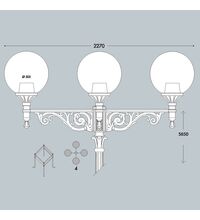 Stalp iluminat exterior parcuri ornamental, tip glob, negru, 5.65mm, 4XE27, Fumagalli, Giona 5000 Aron/G500
