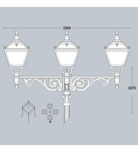 Stalp iluminat exterior parcuri ornamental, tip felinar, negru, 5.27ml, 4X50W, Fumagalli, Giona 4500 Aron/Elia