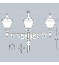 Stalp iluminat exterior parcuri ornamental, tip felinar, negru, 5.77ml, 4X50W, Fumagalli, Giona 5000 Aron/Elia