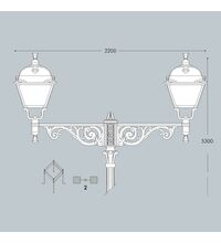 Stalp iluminat exterior parcuri ornamental, tip felinar, negru, 5.3ml, 2X50W, Fumagalli, Giona 4500 Aron/Pietro
