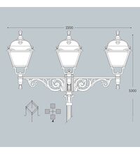 Stalp iluminat exterior parcuri ornamental, tip felinar, negru, 5.3ml, 3X50W, Fumagalli, Giona 4500 Aron/Pietro