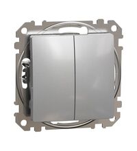 Mecanism intrerupator dublu 10A Schneider, incastrat, aluminiu, Sedna Design, SDD113105