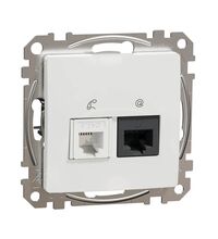 Mecanism priza combinata Schneider, UTP RJ45 cat.5e + telefon RJ11, incastrat, alb, Sedna Design, SDD111458