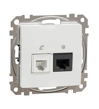Mecanism priza combinata Schneider, UTP RJ45 cat.6 + telefon RJ11, incastrat, alb, Sedna Design, SDD111468