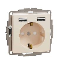 Mecanism priza 2P+E Schneider, cu 2 USB, incastrat, bej, IP20, Sedna Design, SDD112052