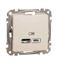 Mecanism priza USB Schneider, dubla, incastrat, bej, Sedna Design, SDD112402