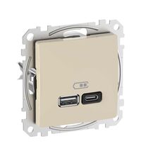 Mecanism priza USB Schneider, dubla, incastrat, bej, Sedna Design, SDD112404