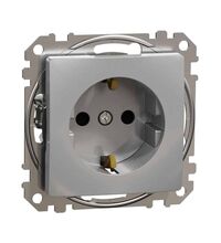 Mecanism priza 2P+E Schneider, cu obturatoare, incastrat, aluminiu, Sedna Design, SDD113022