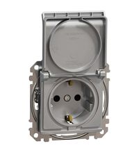 Mecanism priza 2P+E Schneider, cu obturatoare si capac, incastrat, aluminiu, Sedna Design, SDD113023