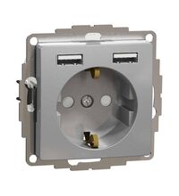 Mecanism priza 2P+E Schneider, cu 2 USB, incastrat, aluminiu, IP20, Sedna Design, SDD113052