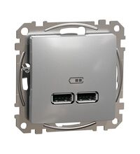 Mecanism priza USB Schneider, dubla, incastrat, aluminiu, Sedna Design, SDD113401